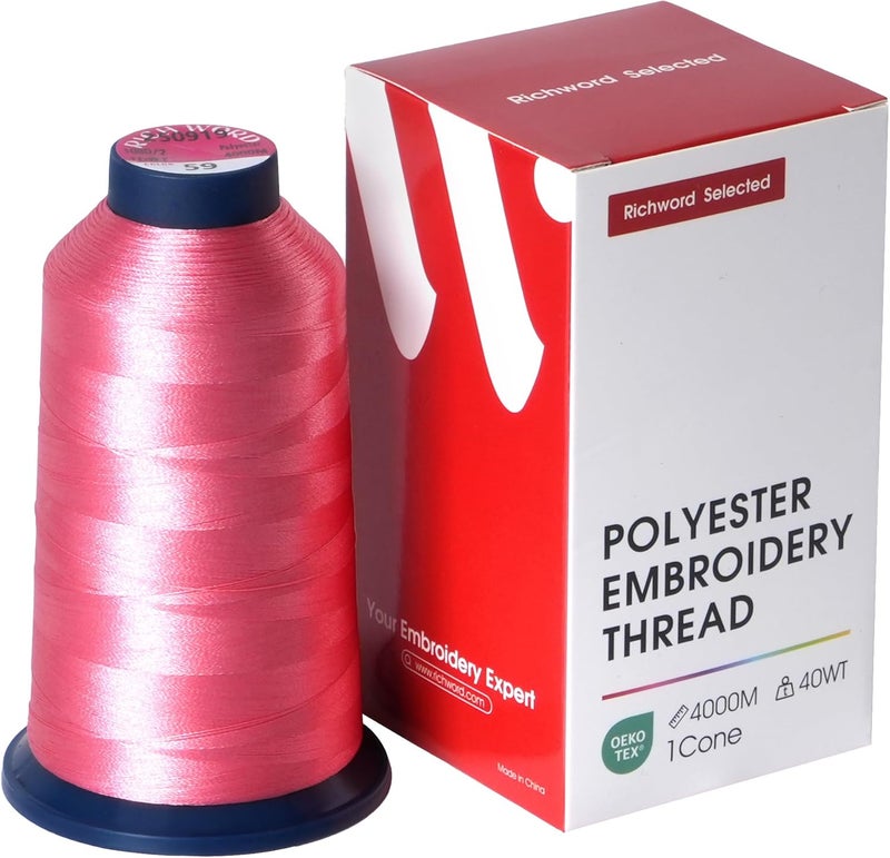 Poolin Richword Selected Pink Embroidery Thread 4000M(4374Y) 40WT Polyester Thread for Commercial Multi Needles and Single Needle Embroidery Machine 0059 - Image 1